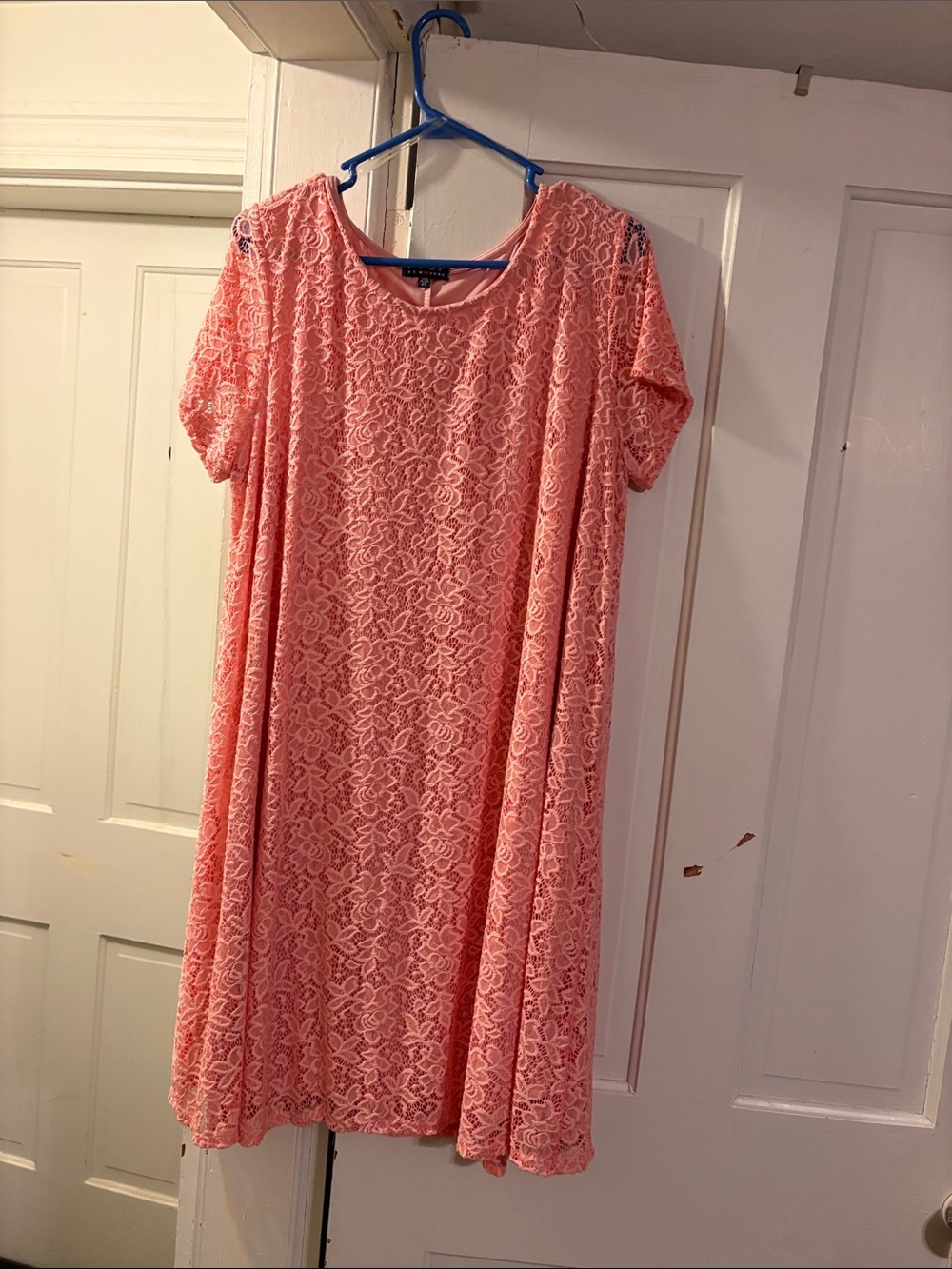 Poof! Coral Pink Lace Midi Swing Dress
